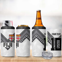 Custom Rugby Fiji 4 in 1 Can Cooler Tumbler Fijian Masi Tribal Sporty Style White Color LT03 - Polynesian Pride