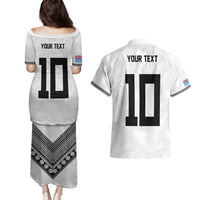 Custom Rugby Fiji Couples Matching Puletasi and Hawaiian Shirt Fijian Masi Tribal Sporty Style White Color - Polynesian Pride