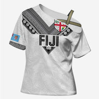 Custom Rugby Fiji Cross Shoulder Shirt Fijian Masi Tribal Sporty Style White Color LT03 Female White - Polynesian Pride