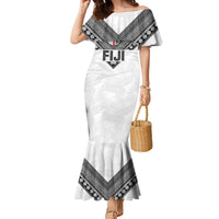Custom Rugby Fiji Family Matching Mermaid Dress and Hawaiian Shirt Fijian Masi Tribal Sporty Style White Color LT03 Mom's Dress White - Polynesian Pride