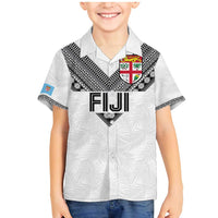 Custom Rugby Fiji Family Matching Mermaid Dress and Hawaiian Shirt Fijian Masi Tribal Sporty Style White Color LT03 Son's Shirt White - Polynesian Pride