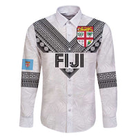 Custom Rugby Fiji Family Matching Short Sleeve Bodycon Dress and Hawaiian Shirt Fijian Masi Tribal Sporty Style White Color LT03 Dad's Shirt - Long Sleeve White - Polynesian Pride