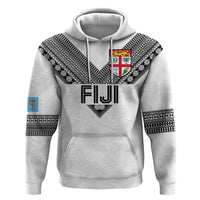 Custom Rugby Fiji Hoodie Fijian Masi Tribal Sporty Style White Color - Polynesian Pride