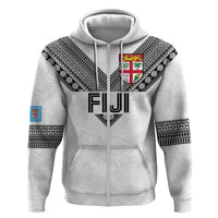 Custom Rugby Fiji Hoodie Fijian Masi Tribal Sporty Style White Color - Polynesian Pride