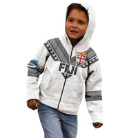 Custom Rugby Fiji Kid Hoodie Fijian Masi Tribal Sporty Style White Color LT03 - Polynesian Pride