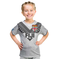 Custom Rugby Fiji Kid T Shirt Fijian Masi Tribal Sporty Style White Color LT03 White - Polynesian Pride