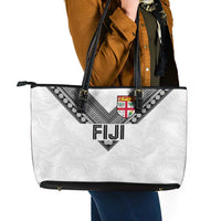 Rugby Fiji Leather Tote Bag Fijian Masi Tribal Sporty Style White Color LT03 - Polynesian Pride