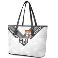 Rugby Fiji Leather Tote Bag Fijian Masi Tribal Sporty Style White Color LT03 - Polynesian Pride