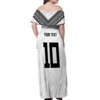 Custom Rugby Fiji Off Shoulder Maxi Dress Fijian Masi Tribal Sporty Style White Color LT03 - Polynesian Pride