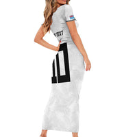 Custom Rugby Fiji Short Sleeve Bodycon Dress Fijian Masi Tribal Sporty Style White Color LT03 - Polynesian Pride