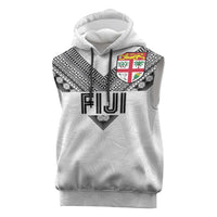 Custom Rugby Fiji Sleeveless Hoodie Fijian Masi Tribal Sporty Style White Color LT03 White - Polynesian Pride