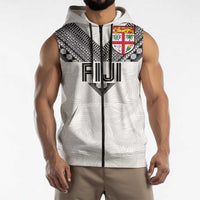 Custom Rugby Fiji Sleeveless Zip Hoodie Fijian Masi Tribal Sporty Style White Color LT03 - Polynesian Pride