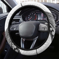 Rugby Fiji Steering Wheel Cover Fijian Masi Tribal Sporty Style White Color LT03 - Polynesian Pride