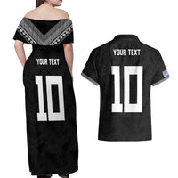 Custom Rugby Fiji Couples Matching Off Shoulder Maxi Dress and Hawaiian Shirt Fijian Masi Tribal Sporty Style Black Color LT03 - Polynesian Pride
