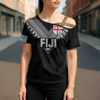 Custom Rugby Fiji Cross Shoulder Shirt Fijian Masi Tribal Sporty Style Black Color LT03 - Polynesian Pride