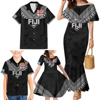 Custom Rugby Fiji Family Matching Mermaid Dress and Hawaiian Shirt Fijian Masi Tribal Sporty Style Black Color LT03 - Polynesian Pride