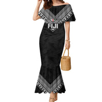 Custom Rugby Fiji Family Matching Mermaid Dress and Hawaiian Shirt Fijian Masi Tribal Sporty Style Black Color LT03 Mom's Dress Black - Polynesian Pride