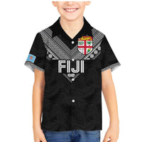 Custom Rugby Fiji Family Matching Mermaid Dress and Hawaiian Shirt Fijian Masi Tribal Sporty Style Black Color LT03 Son's Shirt Black - Polynesian Pride