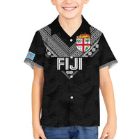 Custom Rugby Fiji Family Matching Off The Shoulder Long Sleeve Dress and Hawaiian Shirt Fijian Masi Tribal Sporty Style Black Color LT03 Son's Shirt Black - Polynesian Pride