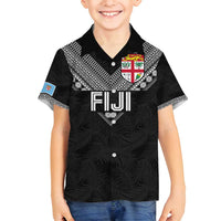 Custom Rugby Fiji Family Matching Off Shoulder Short Dress and Hawaiian Shirt Fijian Masi Tribal Sporty Style Black Color LT03 Son's Shirt Black - Polynesian Pride