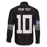 Custom Rugby Fiji Family Matching Puletasi and Hawaiian Shirt Fijian Masi Tribal Sporty Style Black Color - Polynesian Pride