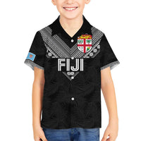Custom Rugby Fiji Kid Hawaiian Shirt Fijian Masi Tribal Sporty Style Black Color LT03 Kid Black - Polynesian Pride