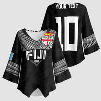 Custom Rugby Fiji Kimono Sleeve Blouse Fijian Masi Tribal Sporty Style Black Color LT03 - Polynesian Pride