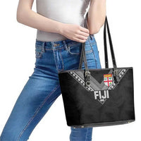Rugby Fiji Leather Tote Bag Fijian Masi Tribal Sporty Style Black Color LT03 - Polynesian Pride