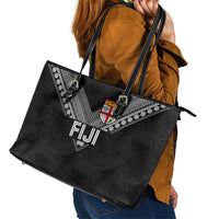 Rugby Fiji Leather Tote Bag Fijian Masi Tribal Sporty Style Black Color LT03 - Polynesian Pride