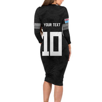 Custom Rugby Fiji Long Sleeve Bodycon Dress Fijian Masi Tribal Sporty Style Black Color LT03 - Polynesian Pride