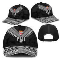 Rugby Fiji Mesh Trucker Cap Fijian Masi Tribal Sporty Style Black Color - Polynesian Pride