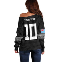 Custom Rugby Fiji Off Shoulder Sweater Fijian Masi Tribal Sporty Style Black Color LT03 - Polynesian Pride