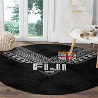 Rugby Fiji Round Carpet Fijian Masi Tribal Sporty Style Black Color LT03 - Polynesian Pride