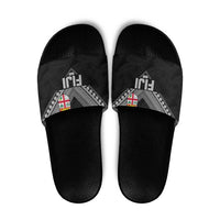 Rugby Fiji Slide Sandals Fijian Masi Tribal Sporty Style Black Color LT03 Black - Polynesian Pride