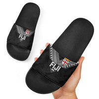 Rugby Fiji Slide Sandals Fijian Masi Tribal Sporty Style Black Color LT03 - Polynesian Pride