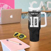 Custom Rugby Fiji Tumbler With Handle Fijian Masi Tribal Sporty Style Black Color - Polynesian Pride