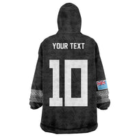 Custom Rugby Fiji Wearable Blanket Hoodie Fijian Masi Tribal Sporty Style Black Color LT03 - Polynesian Pride