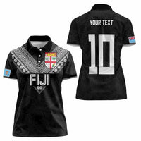 Custom Rugby Fiji Women Polo Shirt Fijian Masi Tribal Sporty Style Black Color LT03 - Polynesian Pride