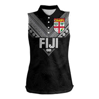 Custom Rugby Fiji Women Sleeveless Polo Shirt Fijian Masi Tribal Sporty Style Black Color LT03 Female Black - Polynesian Pride