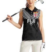 Custom Rugby Fiji Women Sleeveless Polo Shirt Fijian Masi Tribal Sporty Style Black Color LT03 - Polynesian Pride