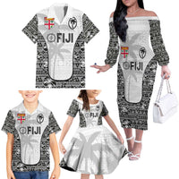 Custom Fiji Pacific Rugby 2024 Family Matching Off The Shoulder Long Sleeve Dress and Hawaiian Shirt Tapa Tribal and Fijian Masi Pattern LT03 - Polynesian Pride