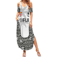 Custom Fiji Pacific Rugby 2024 Family Matching Summer Maxi Dress and Hawaiian Shirt Tapa Tribal and Fijian Masi Pattern LT03 Mom's Dress White - Polynesian Pride