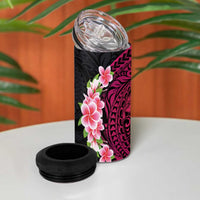 Hawaiian Tropical Plumeria Art Polynesian Tattoo 4 in 1 Can Cooler Tumbler Black and Bright Pink Color LT03 - Polynesian Pride