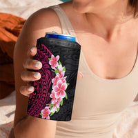 Hawaiian Tropical Plumeria Art Polynesian Tattoo 4 in 1 Can Cooler Tumbler Black and Bright Pink Color LT03 - Polynesian Pride