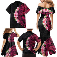Hawaiian Tropical Plumeria Art Polynesian Tattoo Family Matching Mermaid Dress and Hawaiian Shirt Black and Bright Pink Color LT03 - Polynesian Pride