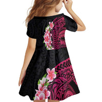 Hawaiian Tropical Plumeria Art Polynesian Tattoo Family Matching Off Shoulder Maxi Dress and Hawaiian Shirt Black and Bright Pink Color LT03 - Polynesian Pride