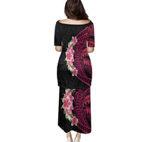 Hawaiian Tropical Plumeria Art Polynesian Tattoo Family Matching Puletasi and Hawaiian Shirt Black and Bright Pink Color LT03 - Polynesian Pride