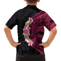 Hawaiian Tropical Plumeria Art Polynesian Tattoo Family Matching Short Sleeve Bodycon Dress and Hawaiian Shirt Black and Bright Pink Color LT03 - Polynesian Pride