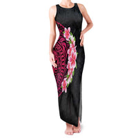 Hawaiian Tropical Plumeria Art Polynesian Tattoo Family Matching Tank Maxi Dress and Hawaiian Shirt Black and Bright Pink Color LT03 Mom's Dress Pink - Polynesian Pride