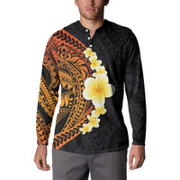 Hawaiian Tropical Plumeria Art Polynesian Tattoo Button Sweatshirt Black and Autumn Color Theme